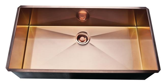 ROHL introduces a commercial-grade, copper-plated sink made from 16-gauge stainless steel. The single bowl features rounded interior edges and an insulated undercoat to reduce splash-back noise. The sink also is available in brushed stainless steel. ROHL. 800.777.9762. 
www.rohlhome.com.