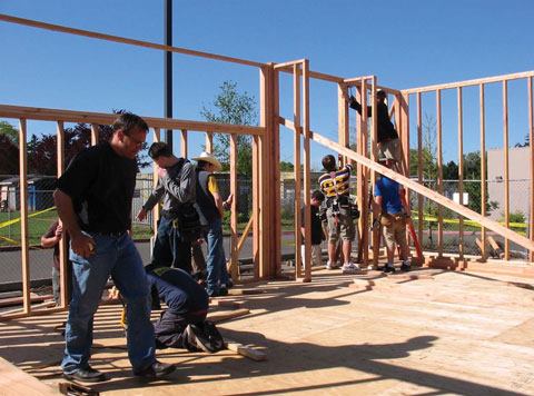 Rudolf enlisted the help of local Canby High School students, enrolled in a construction course, to build a full-scale classroom mock-up on the actual Baker Prairie Middle School site.