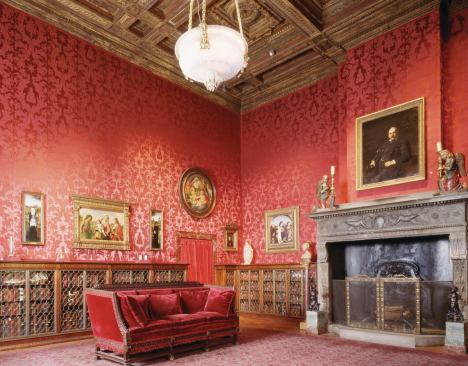 In the West room, which served as J.P. Morgans private study, time had taken its toll, fading the red wallcoverings and furniture and dulling the finishes