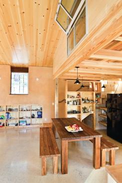 The knotty pine ceiling is the inside face of the SIPs that form the roof.