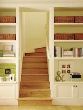 Required as a secondary means of egress, this compact stair also provides a shortcut from the master suite to the first-floor library. 

