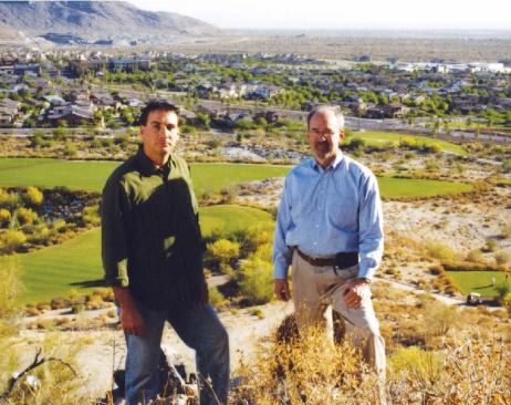 JT Elbracht (left), director of community design for masterplanned Verrado, and Bob Bushfield, director of community development in Buckeye, on a hill overlooking Verrado.