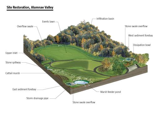 Detailed restoration plan for constructed wetland, Alumnae Valley