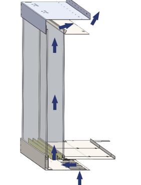 Air drawn into the Cool Pack unit either via gravity induction or an optional fan ventilates the insulating space and exits the exhaust chamber.