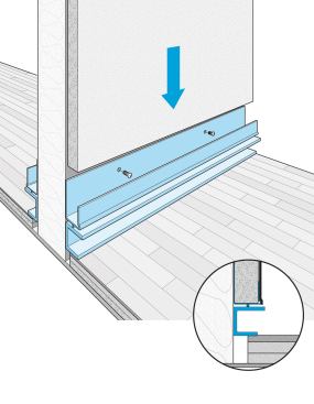 The integrated reveal base enables the straightforward creation of the revealed wall base detail.