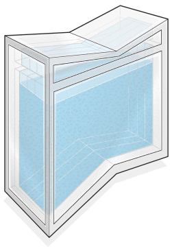 Phase change materials in liquid form fill the the glass block.