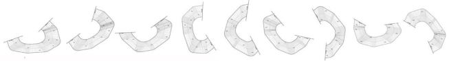 FABRIC PATTERNS FOR EACH CELL TYPE

To create the different sizes and shapes of the cell units, a series of templates was devised as a finite number of options. These options can then be arranged into easily replicable building blocks to form larger installations.