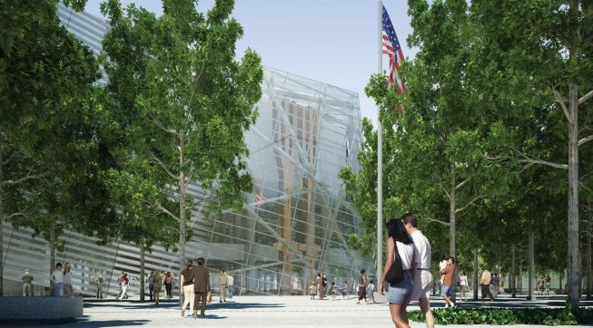 Designed by Snøhetta and scheduled to open in 2012, the memorial pavilion houses the entrance to the memorial museum, which includes box beams salvaged from the towers.