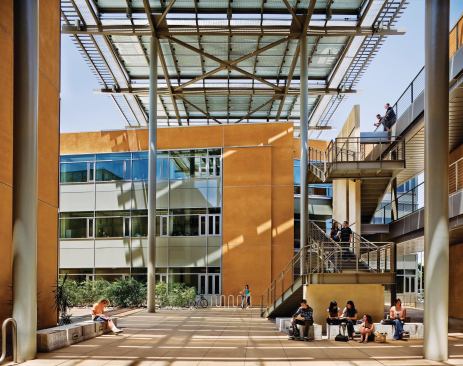 Allied Health & Sciences Center

The lab and office wings frame the facility’s central courtyard. The center’s landscaping features a stormwater-retention system, while a solar canopy shields students from the elements.