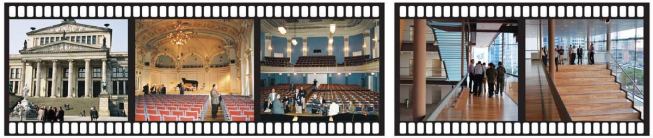 Before designing both the Schermerhorn Symphony Center in Nashville, Tenn., and Las Vegas' Smith Center for the Performing Arts, architects from David M. Schwarz Architects and their clients visited concert halls to garner inspiration. From left, venues in Berlin, Zurich, Vienna, and Toronto.