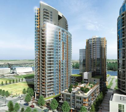 The Mirabella, Portland, Ore. (Ankrom Moisan Associated Architects; client: Pacific Retirement Services; under construction) This 30-story CCRC tower will have only eight units per floor and will feature, around its base, a full spa/fitness center, a café, a library, and a computer center. 