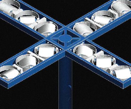 No detail too small: The lighting at Helsinki's new port area was decided by a design competition. APRT, a Finnish architecture firm, won with its scheme of neon-blue poles topped by bold Xs.