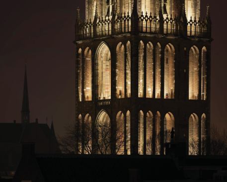 The Dom Tower illuminated. 