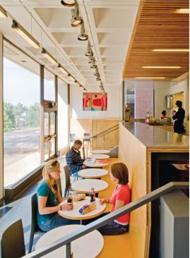 FINE ARTS CAFÉ, 2008

Designed by associate professor Judith Kinnard, this project took an uninspired snack bar—little changed since the 1970s—and injected it with energy. New materials wrap the existing concrete shell to provide spatial definition and social connections.

Faculty Architect: Judith Kinnard 

Architect of Record: University of Virginia 

Lighting Consultant: Mark Schuyler LC