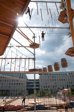 The high-ropes course gets the adrenaline going in all participants.