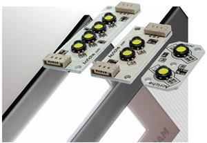 Osram's organic light-emitting diode (OLED) prototype boasts a luminous efficiency of more than 20 lm/W at a brightness of 1,000 cd/m2, while Seoul Semiconductor claims its product Acriche (inset), a semiconductor light source for AC power outlets, achieves near-daylight quality with 42 lm/W.