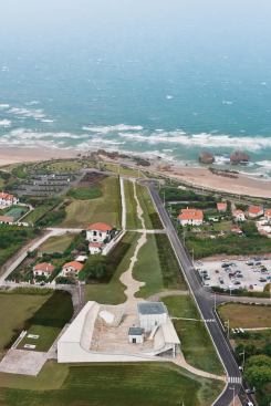Aerial view of the site and path down to the ocean