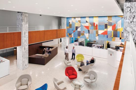 Enlosed offices, open lobby.