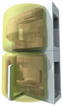 Kitchen node stacked on full bath