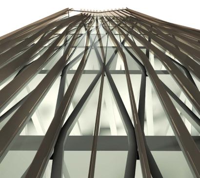 The polygonal "pleats" were inspired by such fashion elements as a dress pattern.