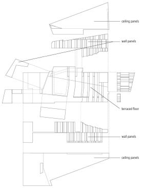 Wall fabrication

Warm wood panels line the floors and walls.