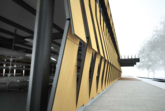 The configuration of the vents cladding the boat storage allows them to be shut tight for security and weather resistance; an extended tab hangs over the lower panel to shed rain.