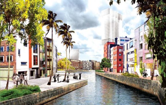 A series of vignettes demonstrates how people will experience the canal residential district and the park itself.