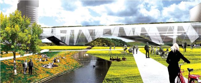 A series of vignettes demonstrates how people will experience the canal residential district and the park itself.