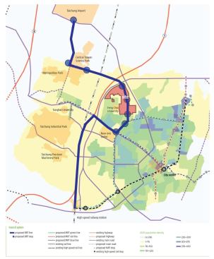One of the goals of the project is to increase access to the gateway site by having connections to other nearby developments as well as to the city center via both roads and public transit. An area map shows how the existing infrastructure will meet proposed new routes to ensure easy access for commuters and visitors alike.