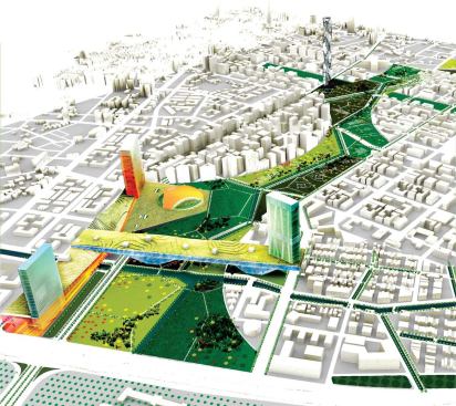 The Taichung Gateway master plan's centerpiece is the park, which features a variety of different types of green space, a revitalized canal system, athletic fields, and public spaces. 