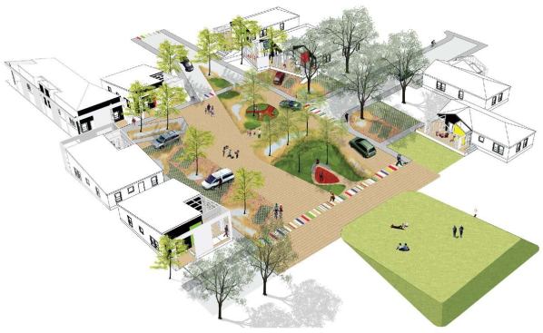 The public areas include the North Shared Street Plaza.