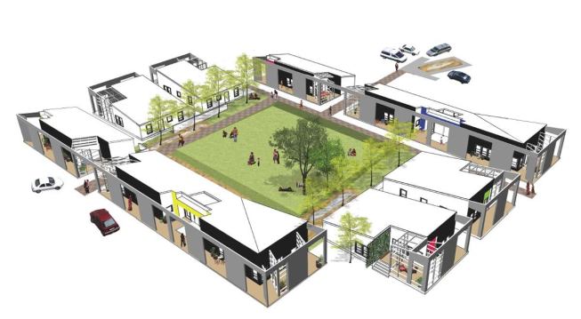 Mews Court: One of the public areas that serve as sub-watersheds and incorporate bioswales and other landscaping that contributes to the stormwater-management system.