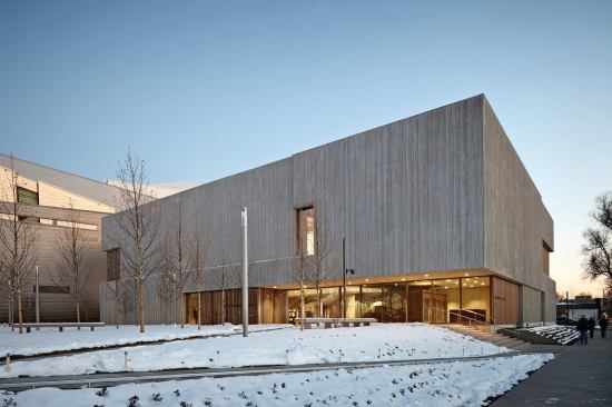 The Clyfford Still Museum, with the sun setting behind it.