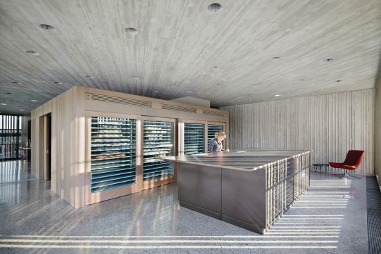 The first floor of the museum is devoted to open storage, educational exhibits, conservation and research labs, offices, and the lobby. Some works on paper are stored in a research lab.