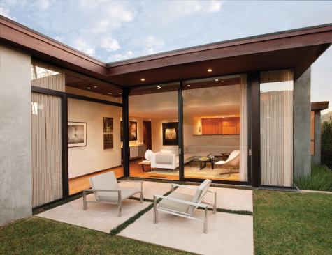 Indoor-outdoor living is a central theme of this home–especially given its compact footprint. 