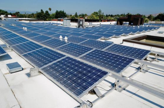 A PV system provides electricity for the common areas.
