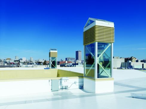 The thermal towers are the core of the natural ventilation system for the San Francisco Friends School.