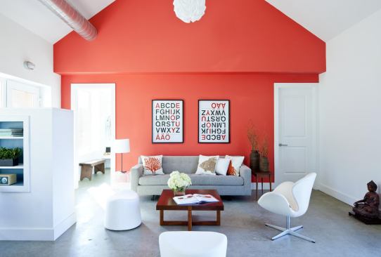 Minimal trim, simple polished concrete floors, and careful window placement provide a clean look to the interior.