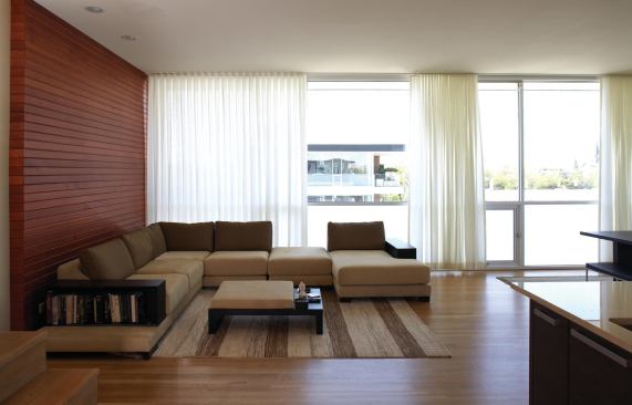 The living room of a unit at the West Division Street project.