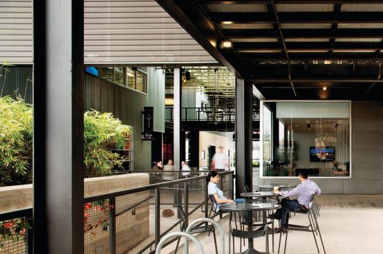 The existing concrete floor was retained, as was nearly 65 percent of the original warehouse's shell and structure.