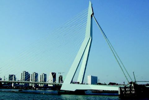 The Erasmus Bridge on the River Maas, a Rotterdam landmark (above).   
