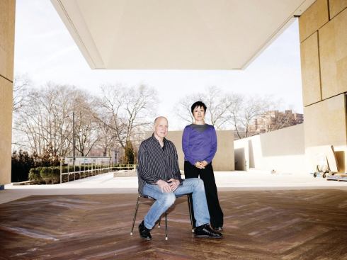 Tod Williams and Billie Tsien in the outdoor patio of the new Barnes.