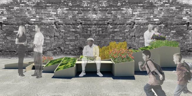 Renderings from "Cut. Join. Play," showing how residents could use the plywood boxes to transform unused urban spaces.