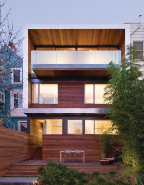 For this 1960s-era house in San Francisco’s Noe Valley neighborhood, Alex Terry, AIA, and Ivan Terry gut the interiors, keeping the home’s shell and floor structure. A dark outdoor entry stair was enlarged to form a pocket of light and air in the center of the house and a new skylight over the interior stair makes the space feel bright.   
residential architect, March-April 2010  Choy Residence, San Francisco  Terry & Terry, San Francisco