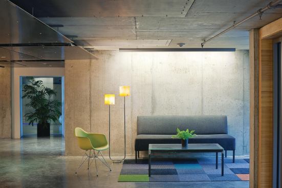 The spartan character carries through to public spaces such as the main lobby.