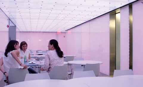 During normal lunch hours, the space is illuminated with colors in a muted “white” range providing 10 footcandles for a comfortable spa-like feeling.