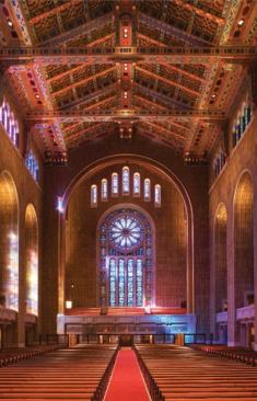 The challenge for New York-based lighting firm Sachs Morgan Studio, noted for their theatrical lighting work, was to celebrate the architecturally significant features of the building, originally designed in 1927. This included an ornate polychrome Lombardian ceiling with Gustavino tiles, and stained glass windows.