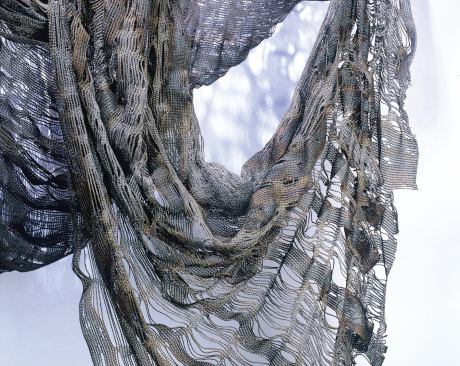 For a textile installation in the Mandarin Oriental Hotel in Tokyo, Nuno Corp. merged cotton with 

hand-torched stainless steel mesh.