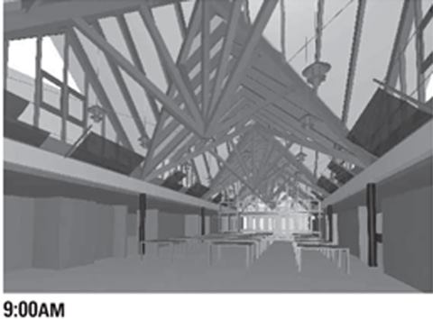 9:00AM Interior glare control for the building is shown in three-hour increments.