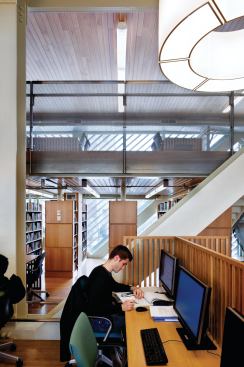 Workstation with view out through façade